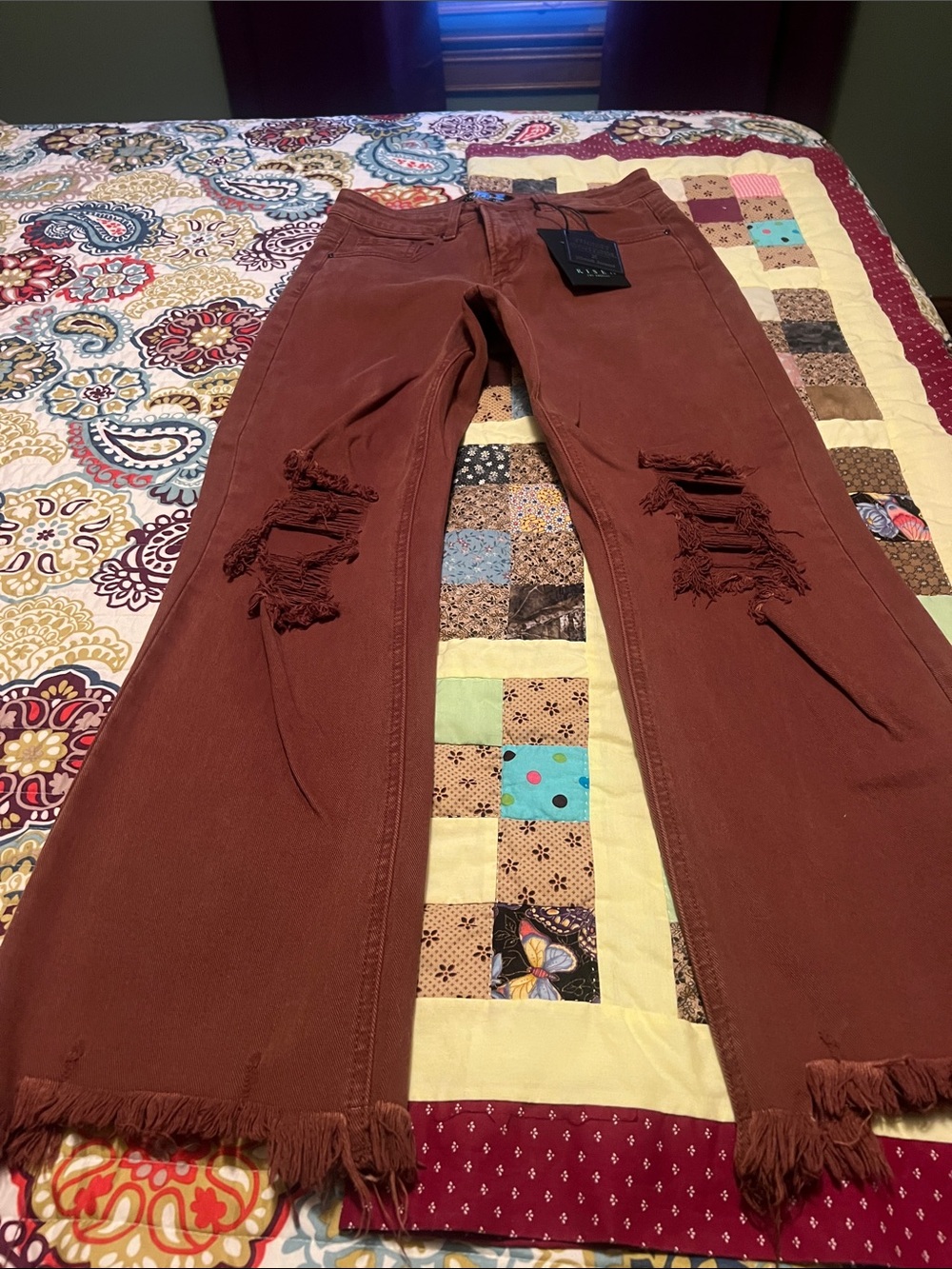 Women’s Risen Mid Rise Distressed Brown Mid Rise Jeans